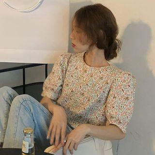 Short-sleeve Floral Print Blouse Pink Floral - White - One Size