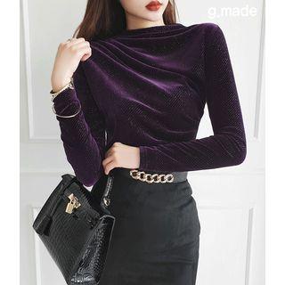 Ruched Glittered Slim-fit Velvet T-shirt