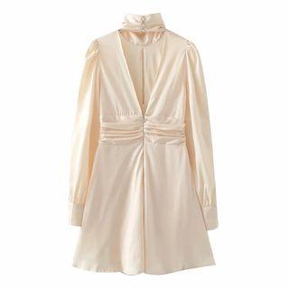 Turtleneck Cutout-back Mini A-line Dress