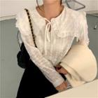 Long-sleeve Ruffle Tirm Collar Blouse