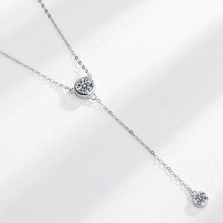Rhinestone Pendant Sterling Silver Necklace 925 Silver - Chain - Rhinestone - Silver - One Size