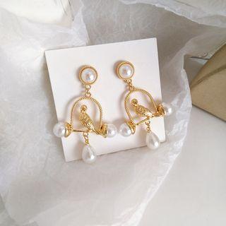 Faux Pearl Alloy Bird Dangle Earring