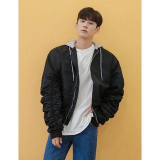 Contrast-hood Zip-up Jacket
