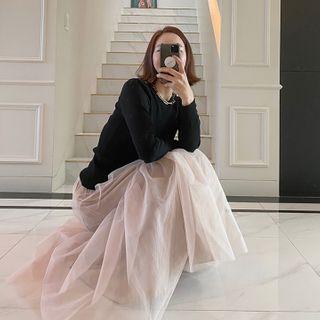 Ruffle-hem Maxi Tulle Skirt