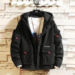Lettering Cargo Hooded Jacket