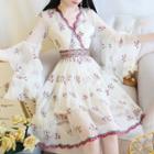 Embroidered Flared-sleeve A-line Dress