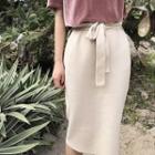 Straight Fit Knit Skirt With Sash