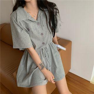 Short-sleeve Collar Drawstring Romper