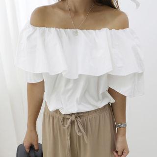 Off-shoulder Ruffled Flap-over Blouse
