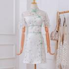 Floral Sheer Panel Short-sleeve A-line Dress