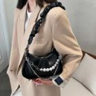 Faux Leather Shirred Strap Chained Shoulder Bag