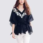 3/4-sleeve Ruffled Tie-waist Blouse