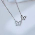Butterfly Rhinestone Pendant Necklace B375 - Silver - One Size
