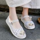 Embroidered Frog-button Platform Mary Jane Shoes
