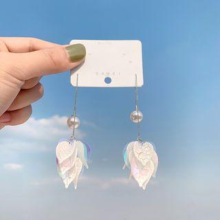 Faux Pearl Leaf Fringed Earring 1 Pair - Leaf Earrings - Multicolor - One Size