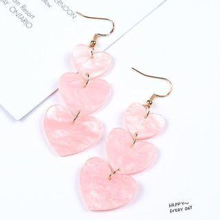 Shell Heart Dangle Earring 1 Pair - Pink & Gold - One Size