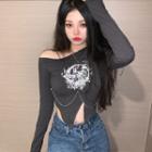 One-shoulder Printed Crop T-shirt