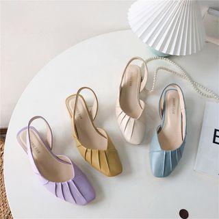 Shirred Block Heel Slingback Pumps
