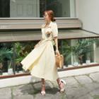 Flower-embroidered Long Surplice-wrap Dress