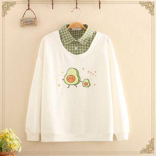 Lapel Mock Two Piece Avocado Printed Hoodie