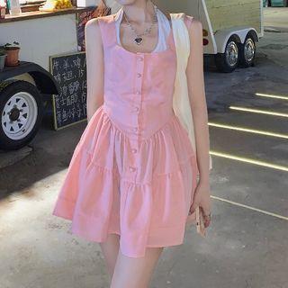 Set: Halter A-line Dress + Tank Top