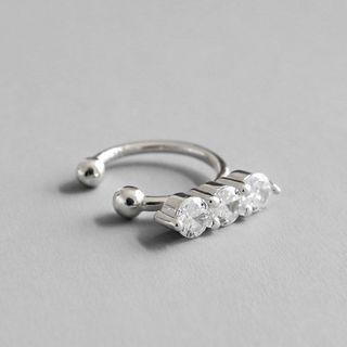 925 Sterling Silver Rhinestone Cuff Earring 1 Pc - Platinum - One Size