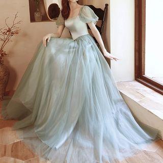 Short-sleeve Corset Evening Ball Gown
