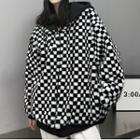 Checkerboard Fleece Hooded Zip Jacket