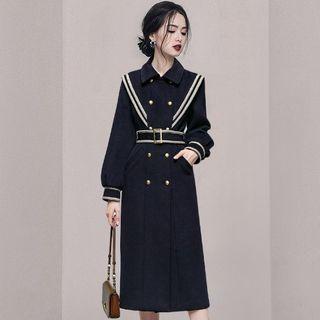 Sailor Collar Double-breasted Midi Coat