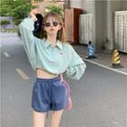 Stand-collar Cropped Pullover / Elastic-waist Shorts