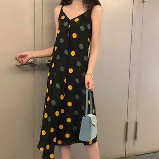 Spaghetti-strap Polka Dot Asymmetrical Dress