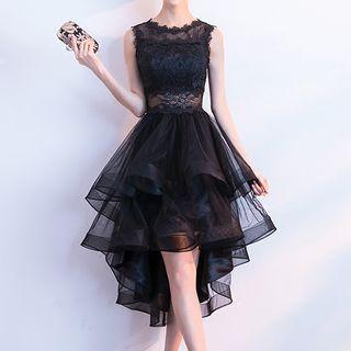 Lace Panel Sleeveless Dip Back Cocktail Dress