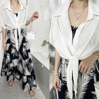 Short-sleeve Tie-front Shirt Ivory - One Size