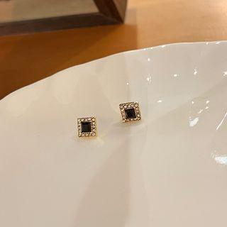 Square Alloy Earring 1 Pair - Black & Gold - One Size