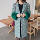Faux-fur Cuff Wool Blend Chevron Coat