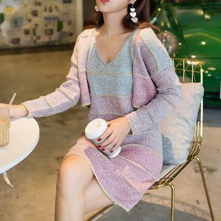 Set: Cropped Cardigan + Sleeveless Mini Knit Dress