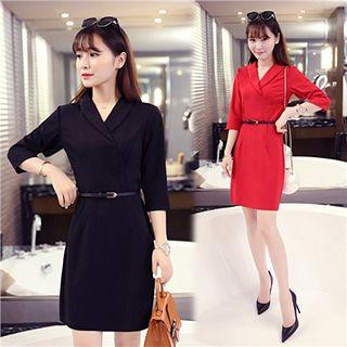 V-neck 3/4-sleeve Sheath Dress