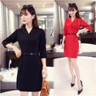 V-neck 3/4-sleeve Sheath Dress