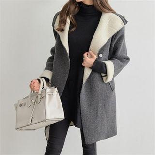 Funnel-neck Wool Blend Knit Coat
