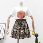 Set: Loose-fit Printed T-shirt + Leopard-print Shirt