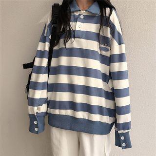 Striped Polo-neck Pullover / Wide-leg Pants