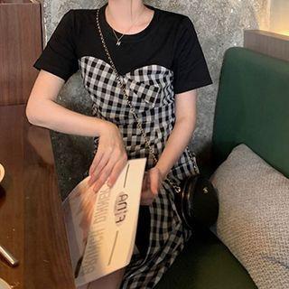 Mock Two-piece Short-sleeve Plaid Dress (various Designs)