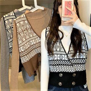 Long-sleeve Knit Top / Patterned Sweater Vest