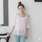 3/4-sleeve Layered Cold-shoulder Top