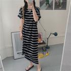 Short-sleeve Striped Dress As Figure - One Size