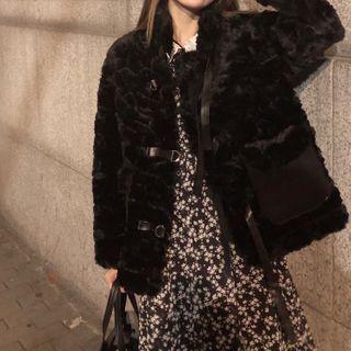 Fleece Jacket / Long-sleeve Floral Print Midi Dress