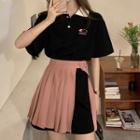 Cloud Embroidered Mini Polo Dress / Pleated Mini A-line Skirt