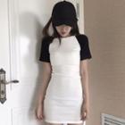 Short-sleeve Color Panel Mini Sheath T-shirt Dress