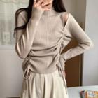 Cut-out Off-shoulder Drawstring Knit Top