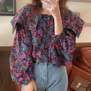 Asymmetrical Floral Top Blue - One Size